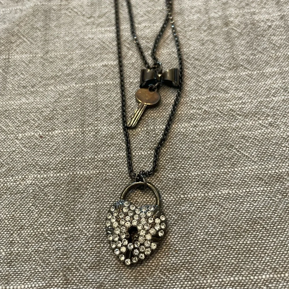Betsey Johnson Black and Silver lock and key Layered Heart Necklace